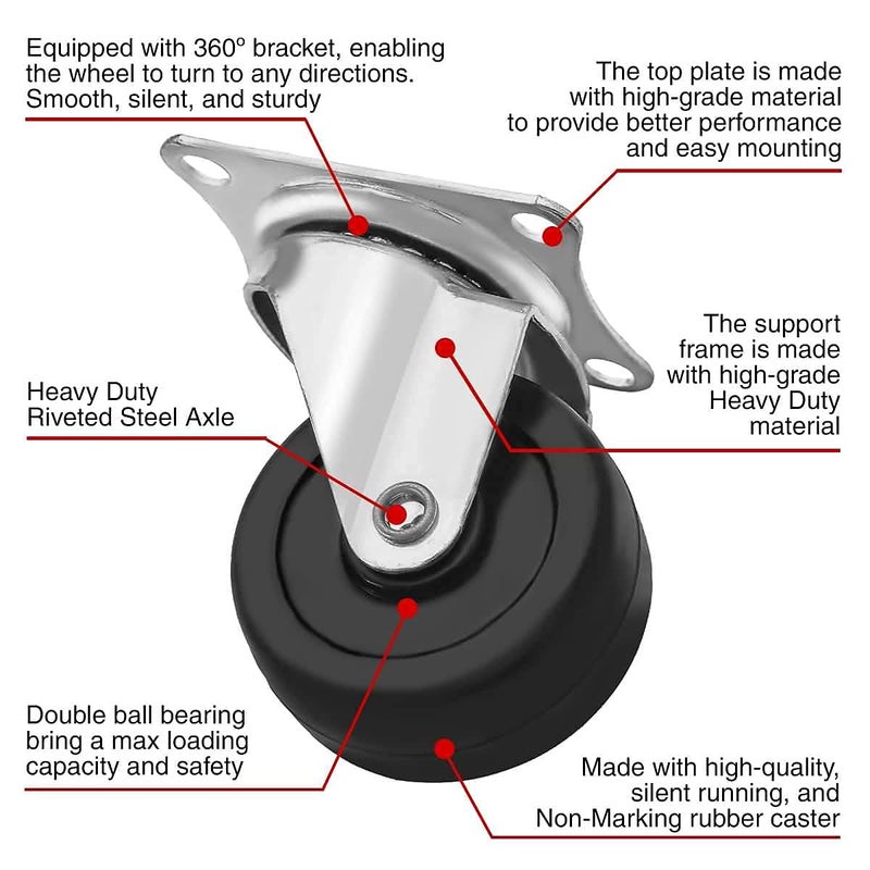 MegaDeal 24 Pack 2" Swivel Caster Wheels Rubber Base with Top Plate & Bearing Heavy Duty - Image 2